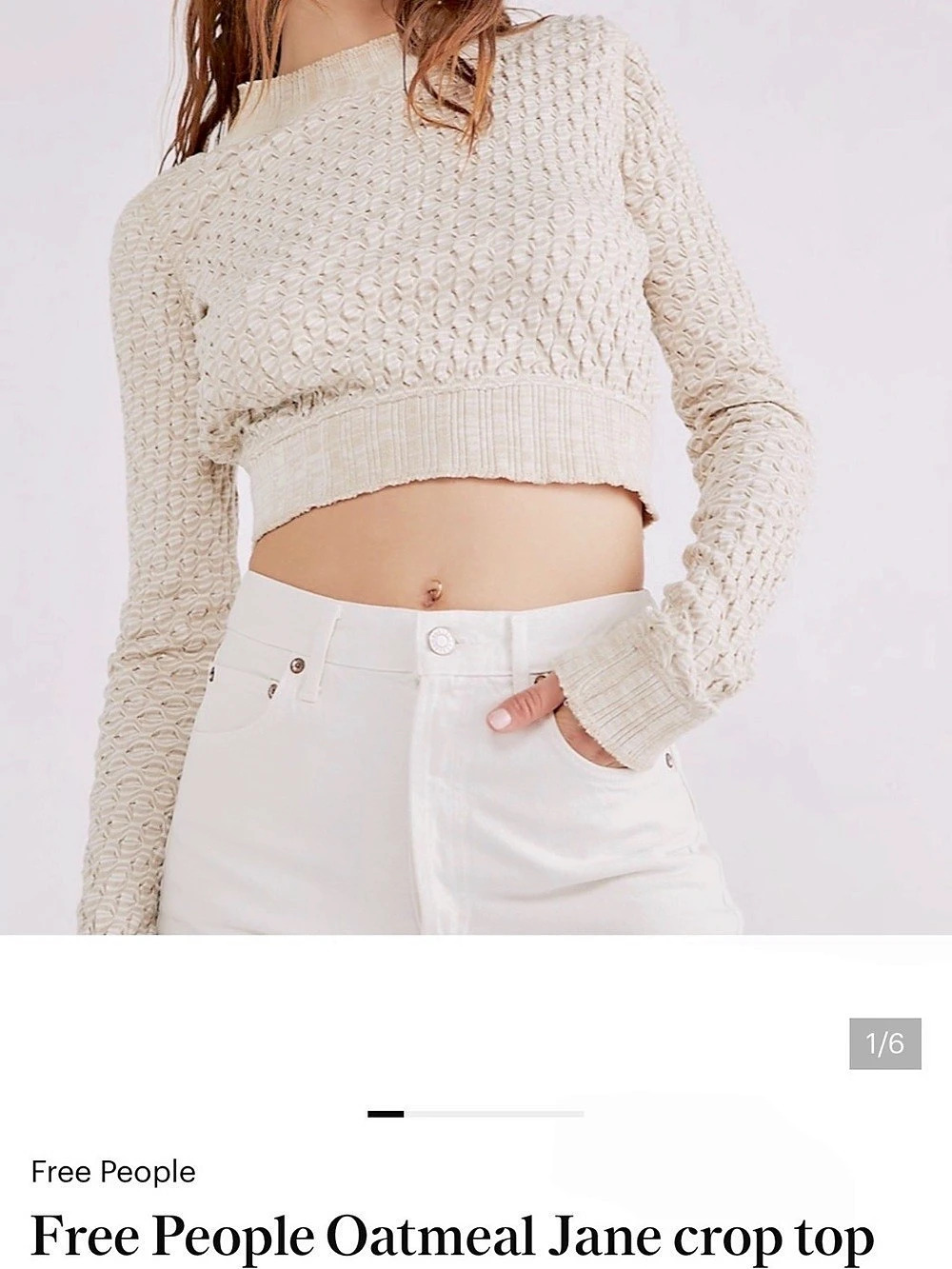 Free People Jane Top Cream Textured Mock Neck Crop Sweater